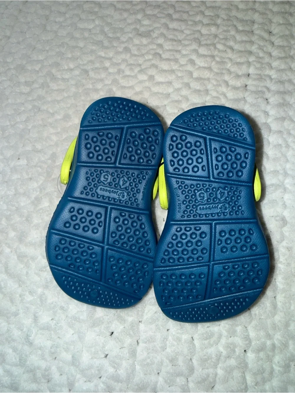 Kids Blue Clog Sandals with Bright Yellow Heel Strap